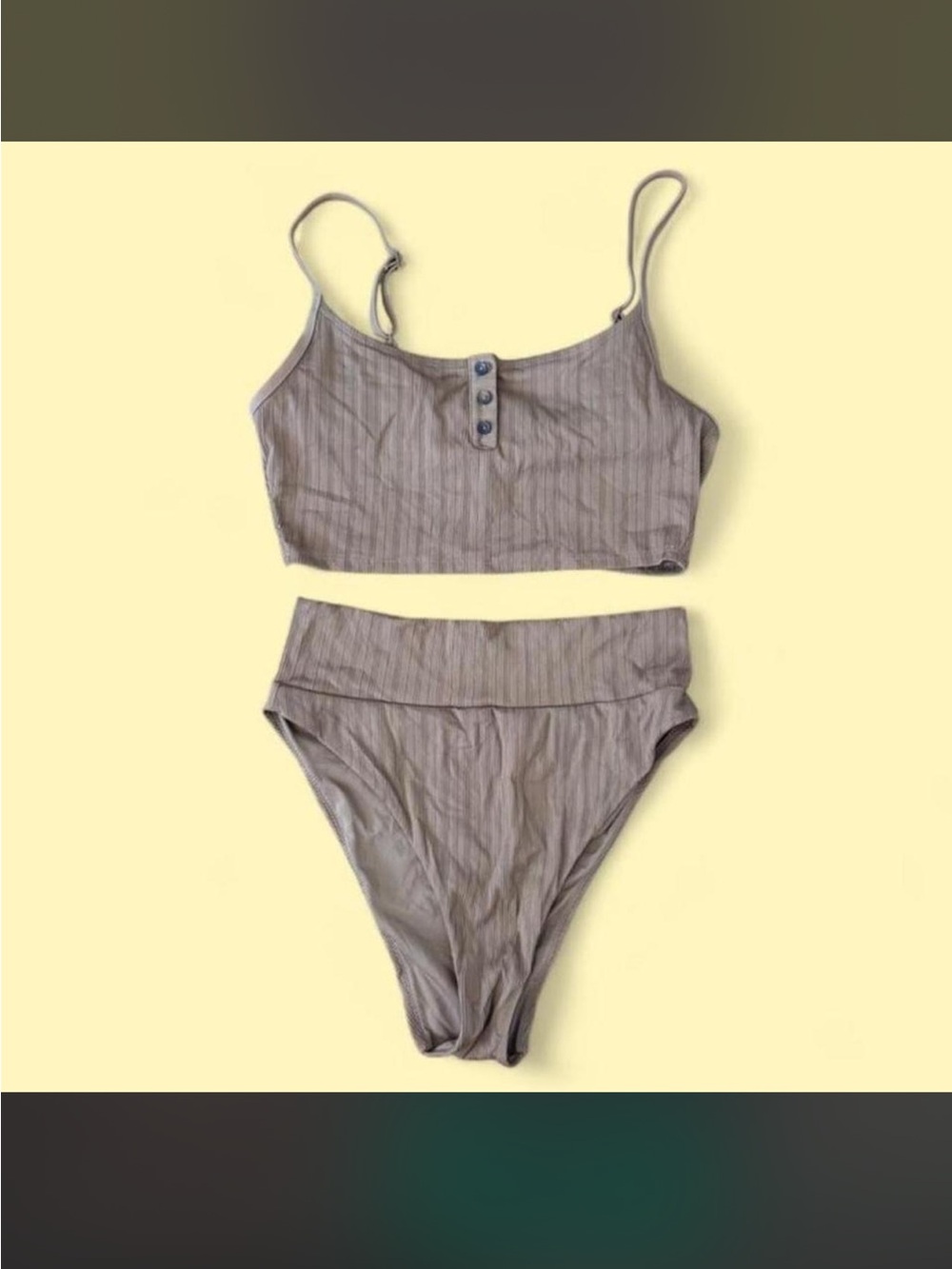 aerie Scoop Neck Ribbed Highwaisted Cheeky swim set in Camel Brown